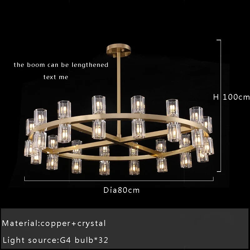 Axyaa Black Brass Crystal Chandelier - High Quality Luxury Ceiling Hanging Lamp