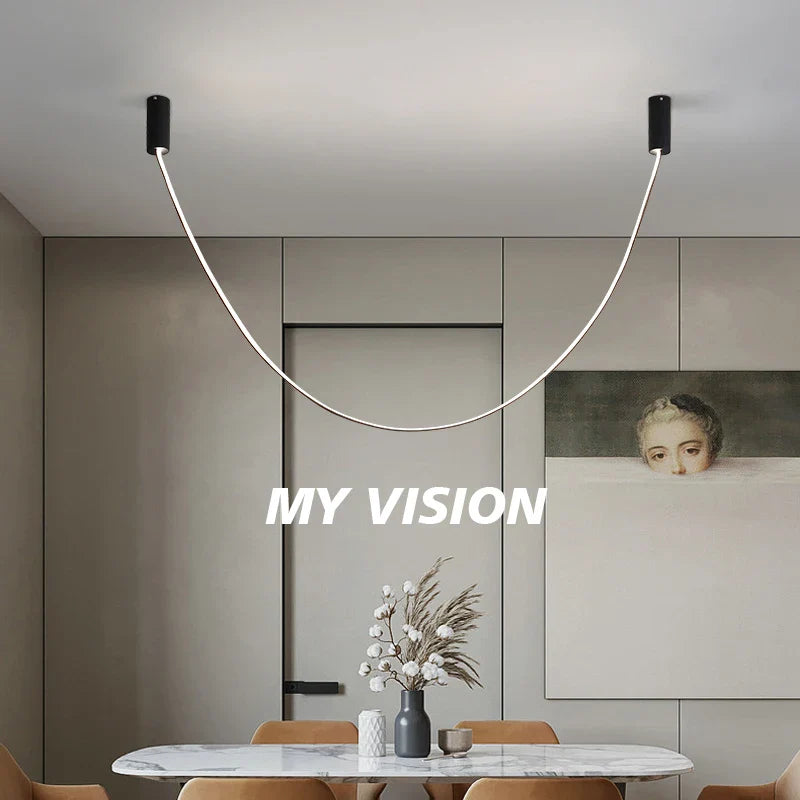 Axyaa Leather Luminous Line Chandelier - Luxury Minimalist Office Art Light