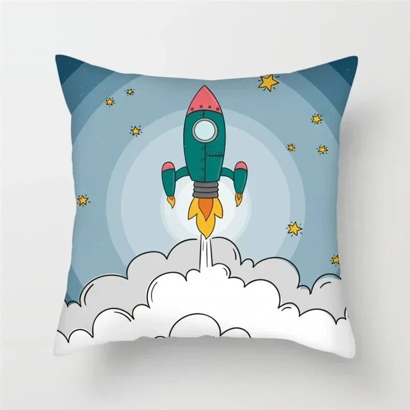 Cartoon Spacecraft Astronaut Rocket Pillowcase for Home Decor - Axyaa