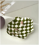 Axyaa Checkerboard Ceramic Plate for Stylish Jewelry & Desserts
