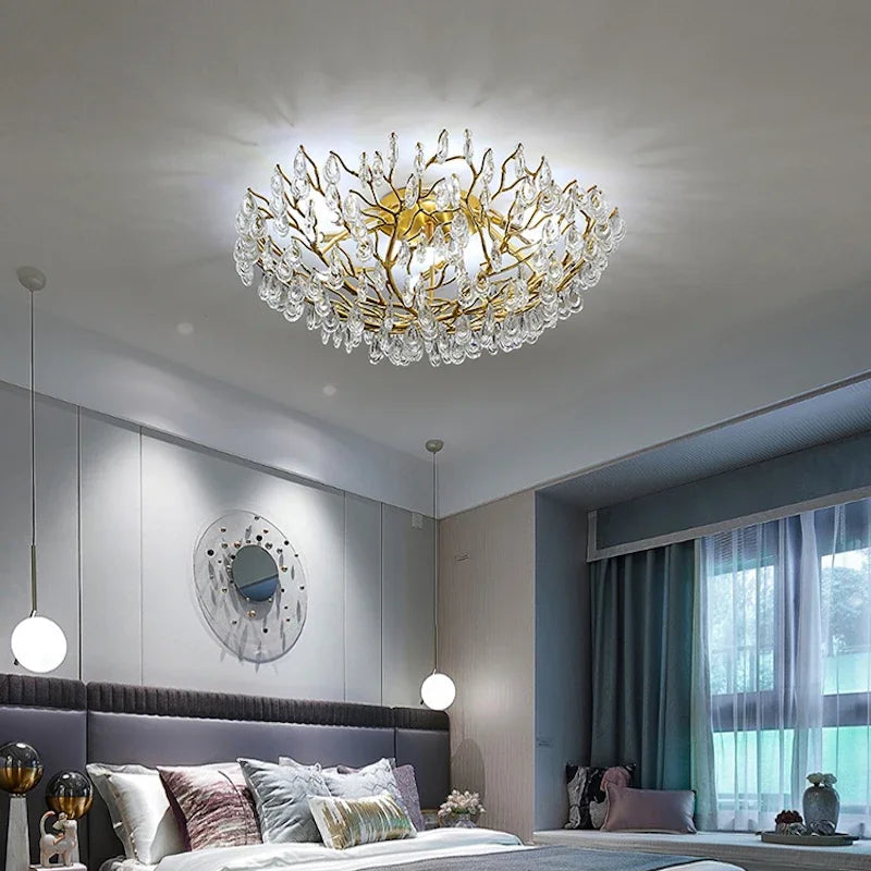 Axyaa Crystal Ceiling LED Chandelier Modern Round Branch Lamparas De Techo