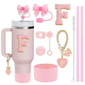 Axyaa 10-Piece Cup Accessories Set with Straws, Brush, Flower Charm, & Spill-Proof Stopper
