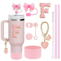 Axyaa Stanley Cup Accessories Set with Straw, Brush, Flower Charm, Stopper, and Boot.