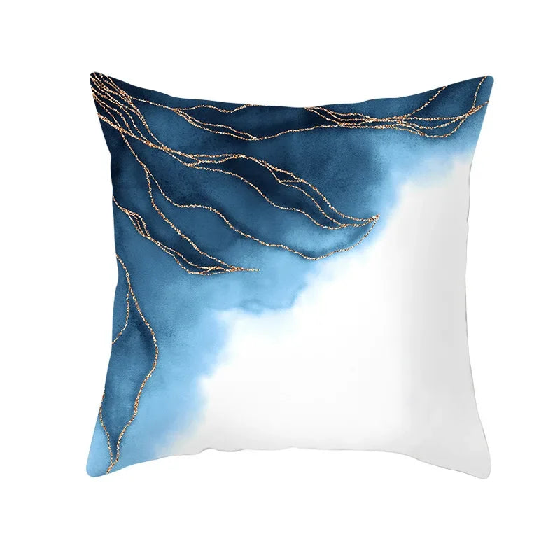 Axyaa Light Luxury Blue Abstract Print Throw Pillow Cover - Marble Stripe
