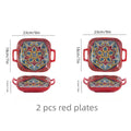 Axyaa Bohemian Ceramic Baking Dish Square with Handles for Pasta and Desserts