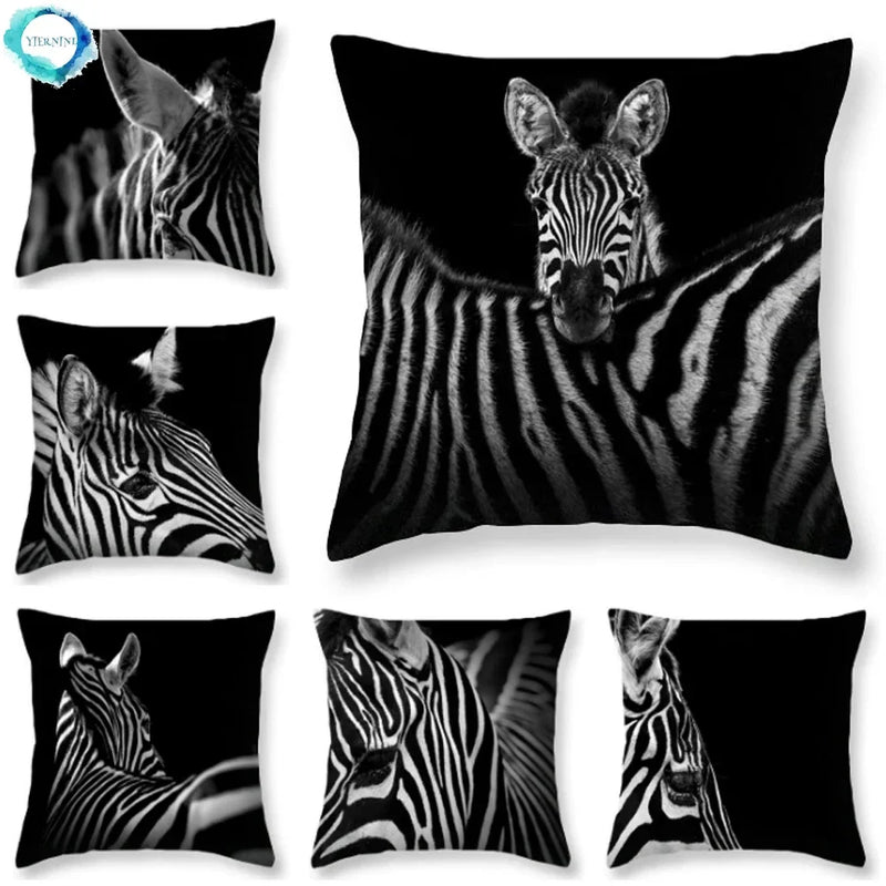 Axyaa Zebra Print Polyester Cushion Cover 45X45cm for Home Decor