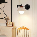 Axyaa Yellow Travertine Interior LED Wall Light with Black Iron Arm Glass, Modern Nordic Bedside Lamp