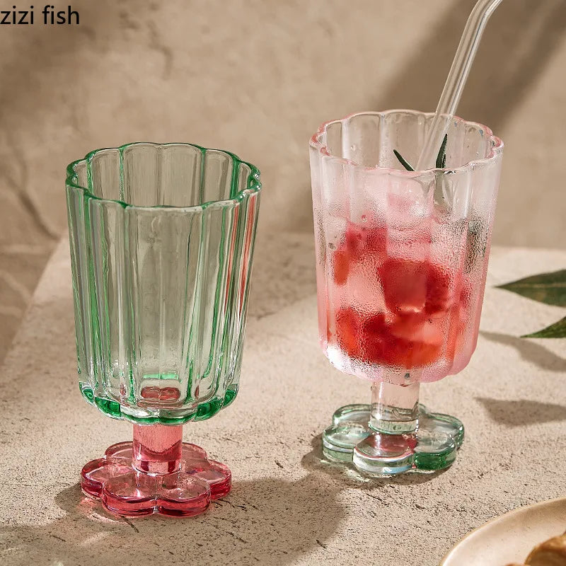 Axya Flower Glass Cups: High Foot Drinkware for Juice, Wine, and More