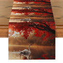 Axyaa Red Maple Swan Lake Table Runner for Home Decoration