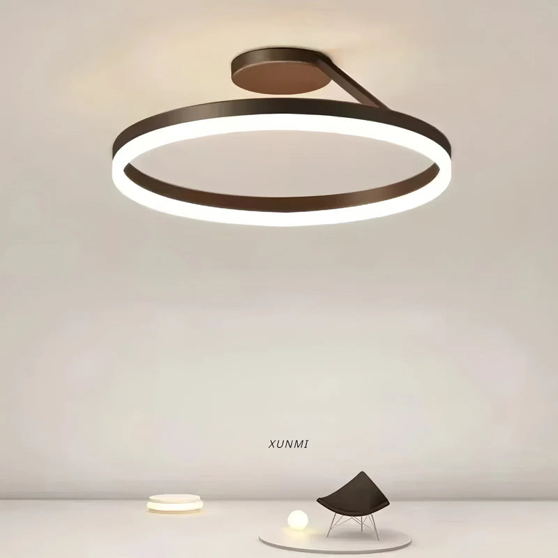 Axyaa Nordic Round Ring LED Ceiling Light Black Gloss Bedroom Fixture