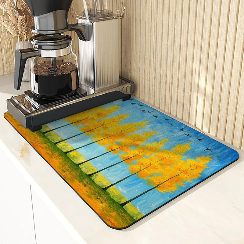 Axyaa Kitchen Drying Mat: Autumn Oil Absorbent Placemat for Cup Drying