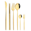 Axyaa Gold Western Dinnerware Set Stainless Steel Cutlery Home Wedding Flatware