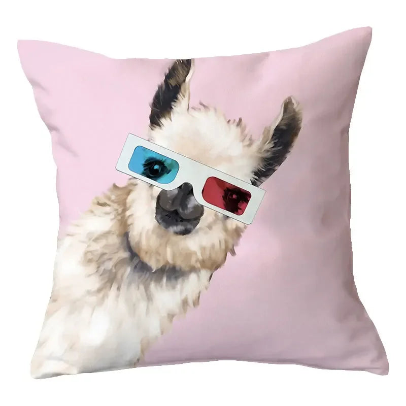Axyaa Alpaca and Cactus Pattern Pillowcase for Home Sofa Decoration