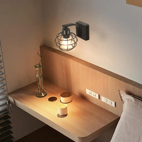 Axya Industrial Vintage LED Wall Light Iron Cage Sconce Indoor Lighting