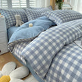 Axyaa Blue & White Grid 4-Piece Bed Sheet Set, Thickened Material