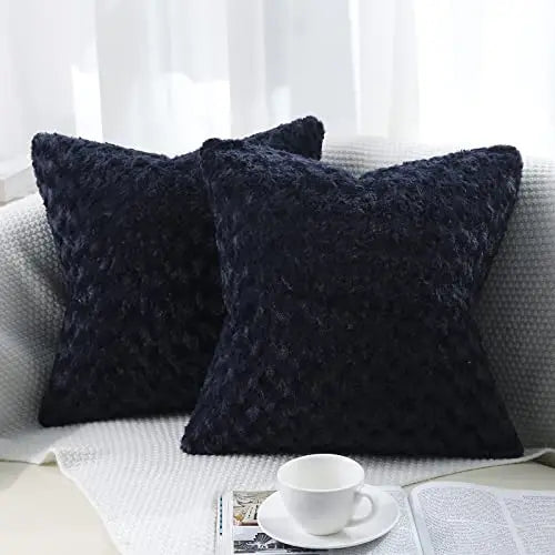 Axyaa Faux Fur Plush Cushion Covers Set - Ultra Soft Sofa Pillow Cases