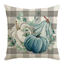 Axyaa Harvest Pumpkin Plaid Linen Blue Pillow Cover for Festive Decor