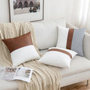 Axyaa PU Leather Patch Cushion Cover Simple Modern Home Decor Smooth Sofa Bed Pillow Cover