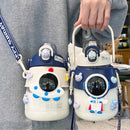 Axyaa Kawaii Astronaut Space Water Bottle 1300ml BPA-Free with 3D Stickers Straw