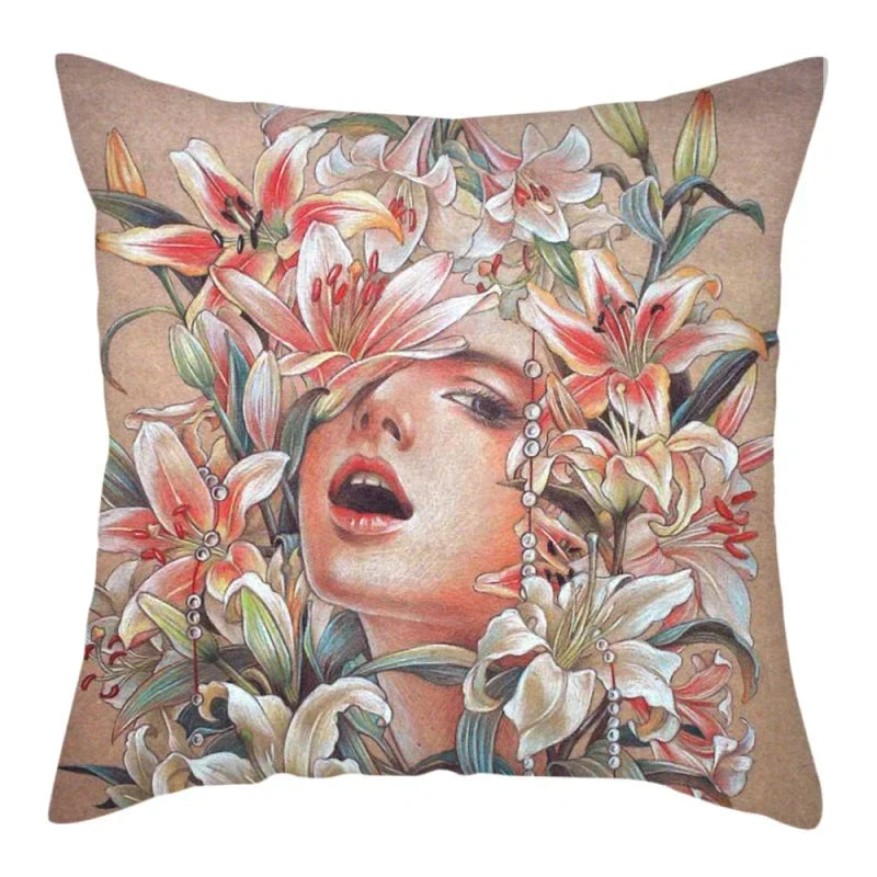 Axyaa Abstract Flower Girl Pillow Cover 45x45cm for Home Sofa Decoration