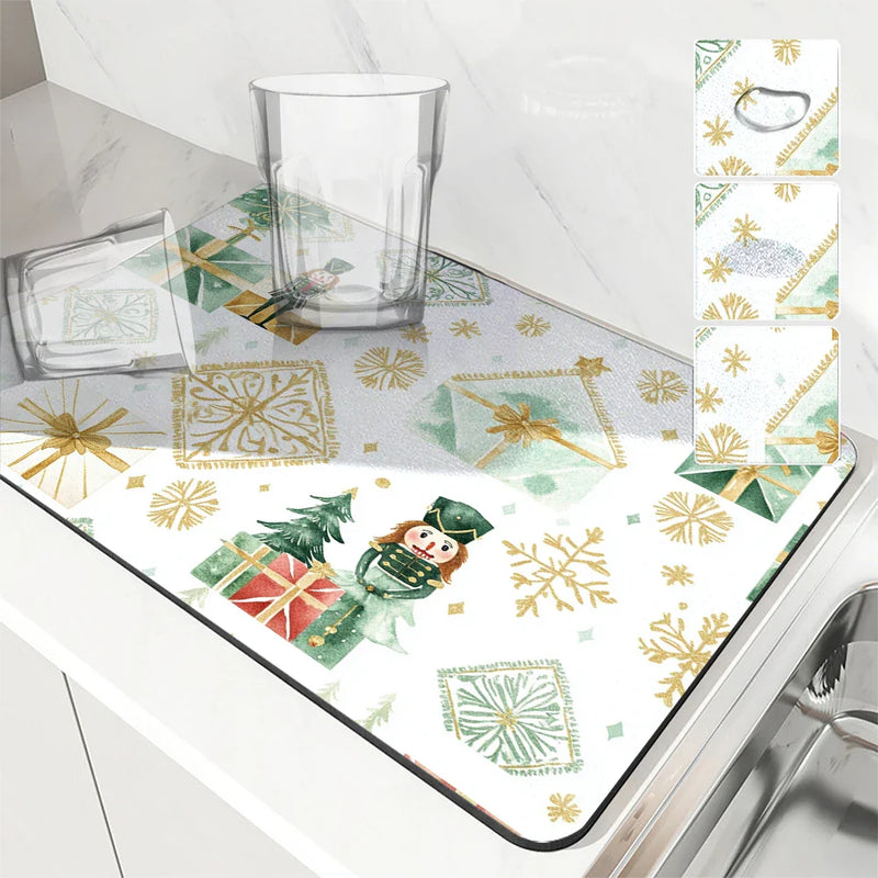 Axyaa Christmas Nutcracker Drying Mat for Kitchen and Bathroom