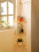 Axyaa Macrame Hanging Shelf | Boho Wood Floating Corner Wall Shelf