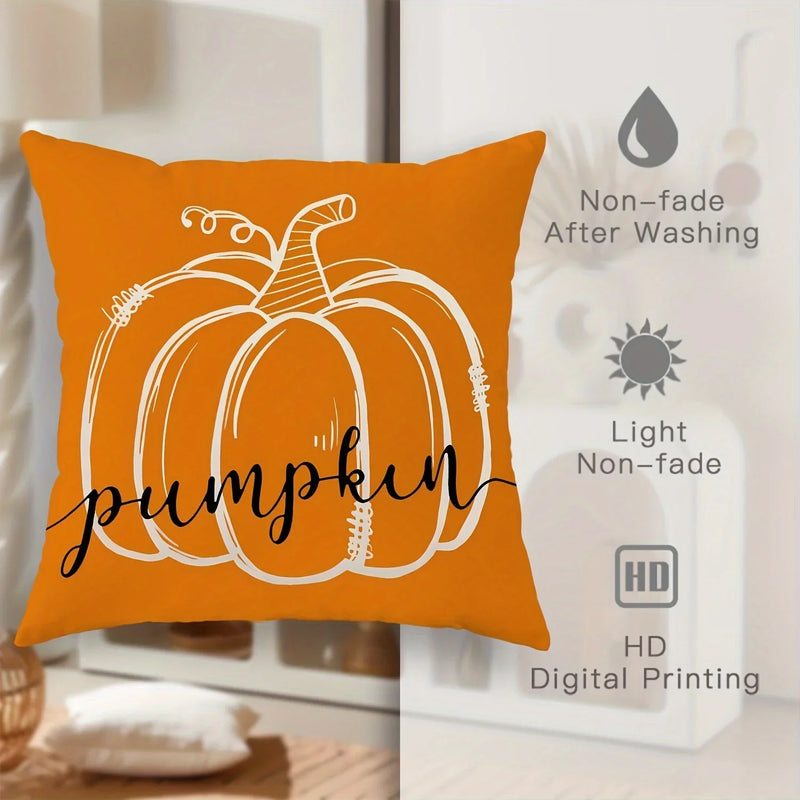 Velvet Fall Pillow Covers - Pumpkin, Maple Leaf & Striped Design, 45x45cm, Axyaa Brand