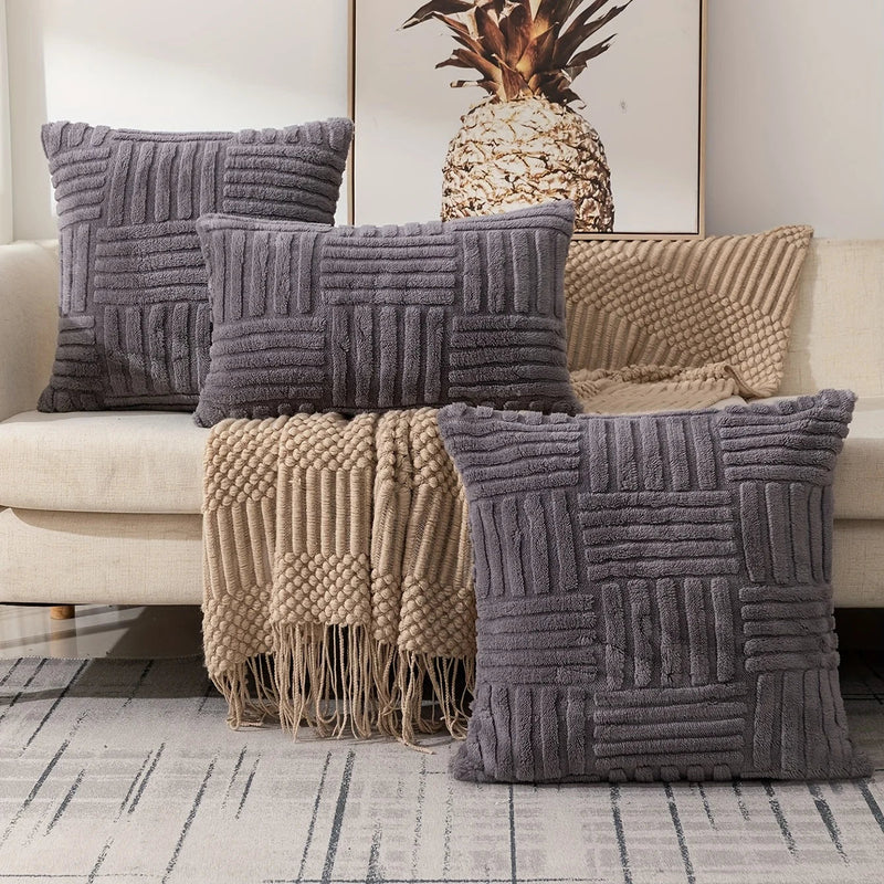 Grey Velvet Snowflake Decor Pillowcase for Sofa Couch Living Room by Axyaa