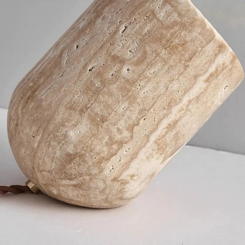 Axyaa Natural Yellow Travertine Stone Table Lamp, E27 Bedside Indoor Lighting for Bedroom, Living Room, Study