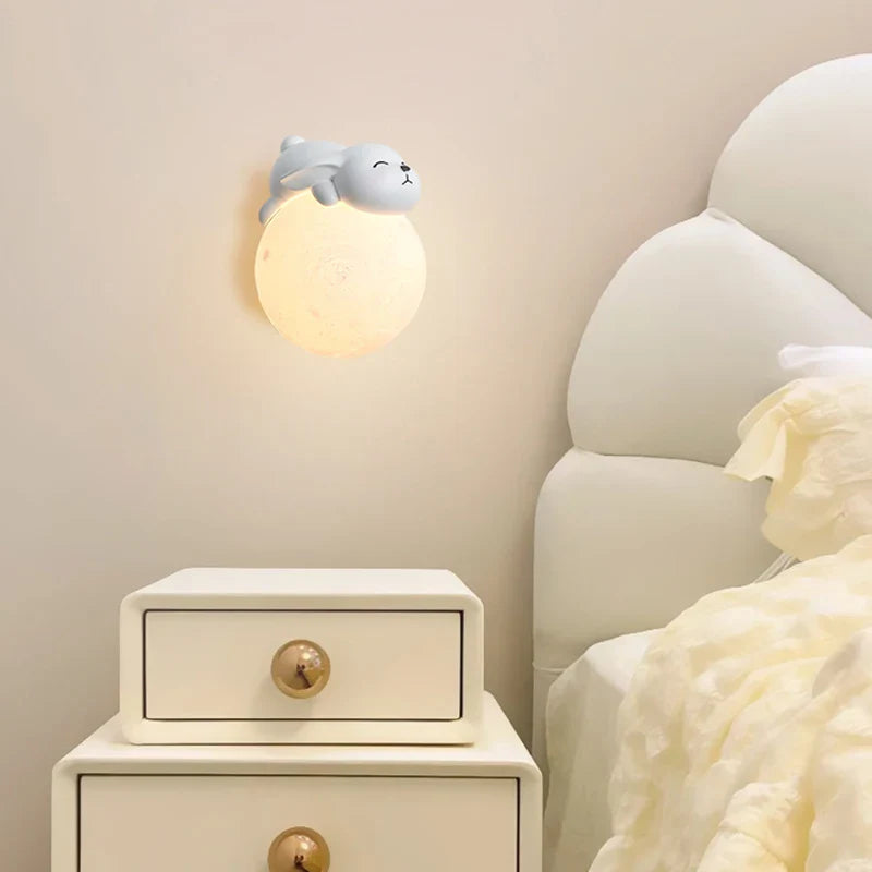 Axyaa Cartoon Bear Moon Wall Light for Bedroom Night Lights