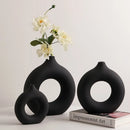 Axyaa Circular Hollow Vase: Donuts Ceramic Flower Vase for Home & Office Decor