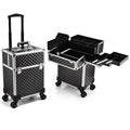 Axyaa Rolling Makeup Train Case with Key, 4 Trays, Sliding Rail, Wheels