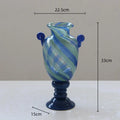 Axyaa Blue Striped Glass Vase - Tall Transparent Flower Pot for Home Decoration