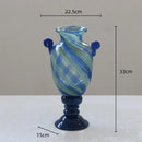 Axyaa Blue Striped Glass Vase - Tall Transparent Flower Pot for Home Decoration