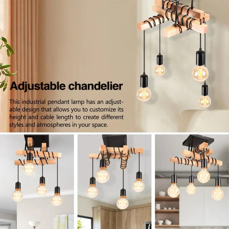 Axyaa Wood LED Chandelier Ceiling Lamp - Modern Living Room Dining Room Pendant Light
