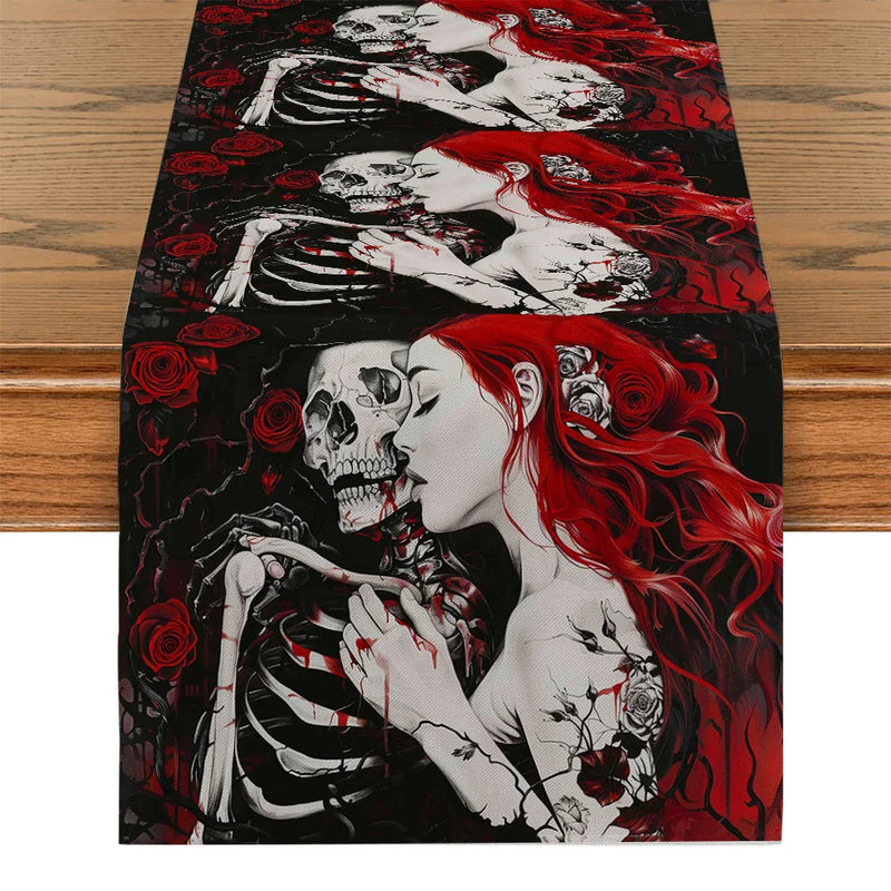 Axyaa Halloween Skull Table Runner: Kitchen Holiday Party Decor & Dining Table Cloth