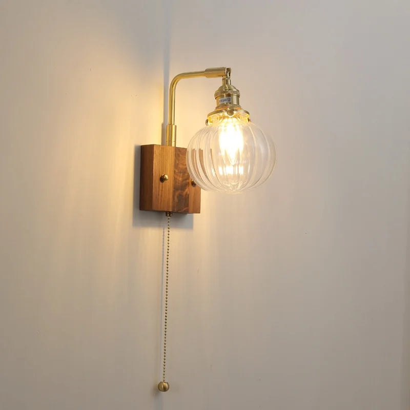 Axyaa Clear Glass LED Wall Sconce Walnut Copper Modern Stair Light Fixtures