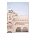 Morocco Architecture Islamic Canvas Art Print with Beige Flower Palm Tree Painting - Axyaa
