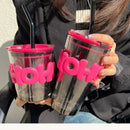 Axyaa Glass Mug Set with Sleeve, Lid, Straw - Lead Free Juice, Tea, Coffee Drinkware