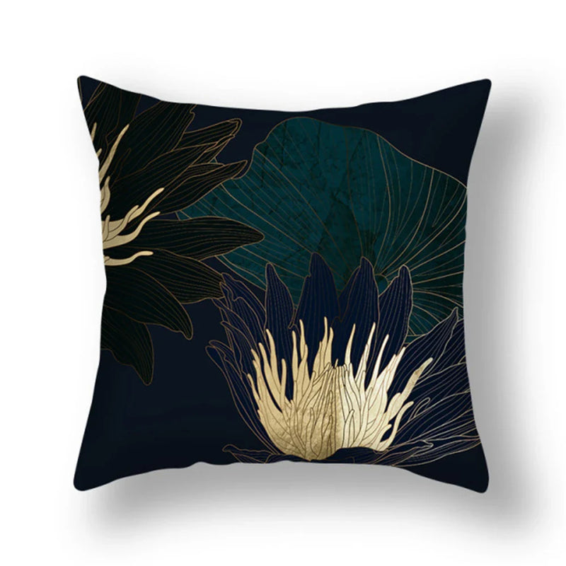 Axyaa Gold Leaf Flower Cushion Cover - Decorative Square Pillow for Home and Car