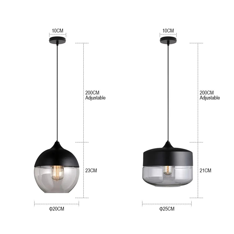 Axya Black Glass Pendant Lights for Dining Room, Kitchen, Bedroom - Nordic Design