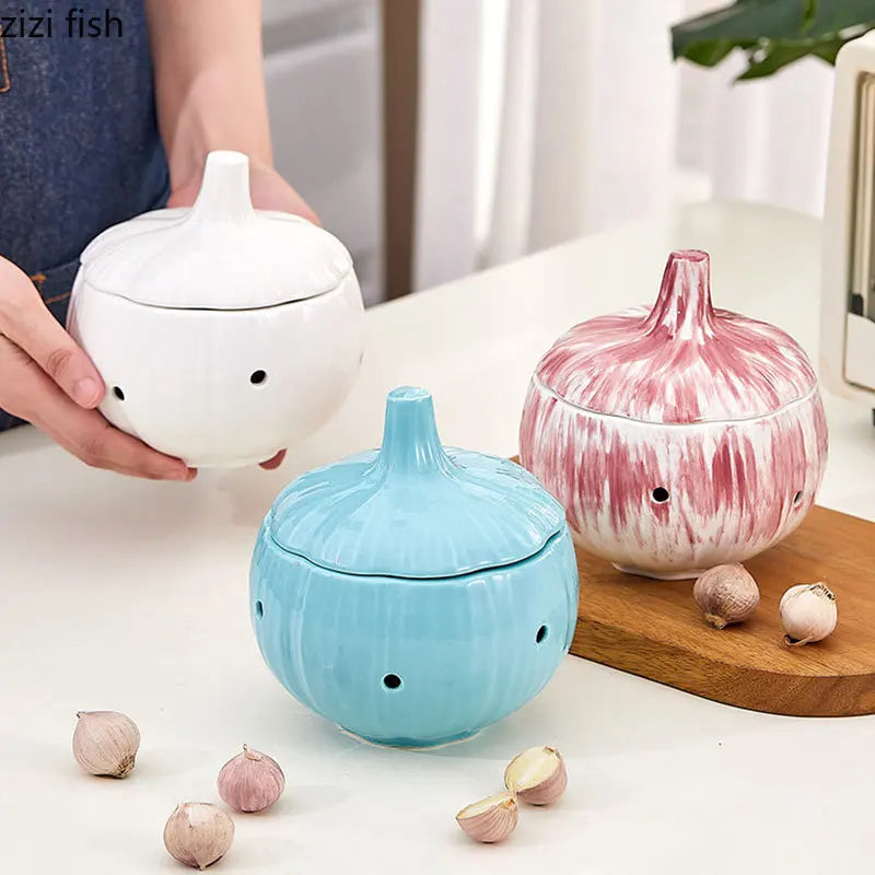 Axya Ceramic Onion Jar Kitchen Container for Garlic Ginger Storage.