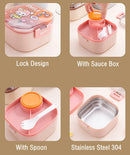 Axyaa Cartoon Kids Stainless Steel Lunch Box Spoon Bento Container