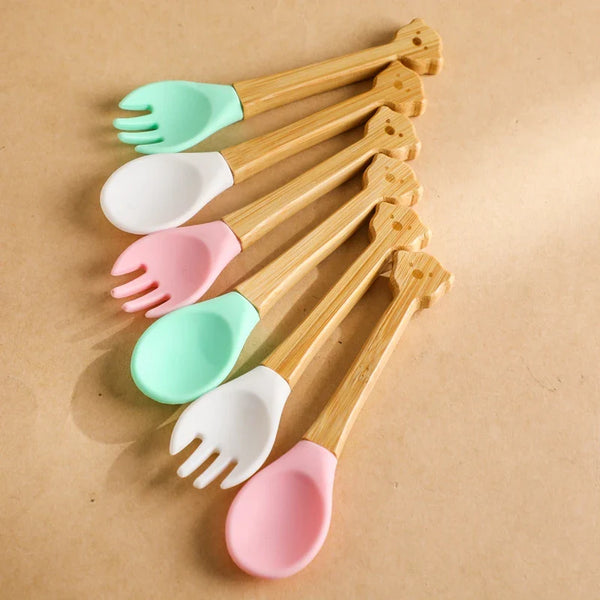 Axya Baby Silicone Wood Handle Utensils Set