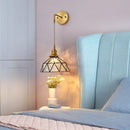 Axyaa Tiffany Glass LED Wall Lamp Pull Chain Switch Vintage Copper Wall Lights