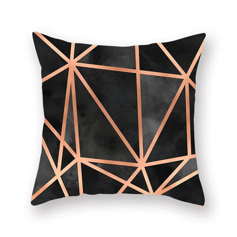 Axyaa Luxury Gold Black Geometric Marble Stripe Pillowcase