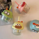 Axyaa Kawaii Glass Water Bottle Cute Mini Tumbler with Straw for Kids Girl