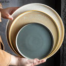 Axyaa Round Ceramic Steak & Dessert Plates Set - Vintage Restaurant Tableware