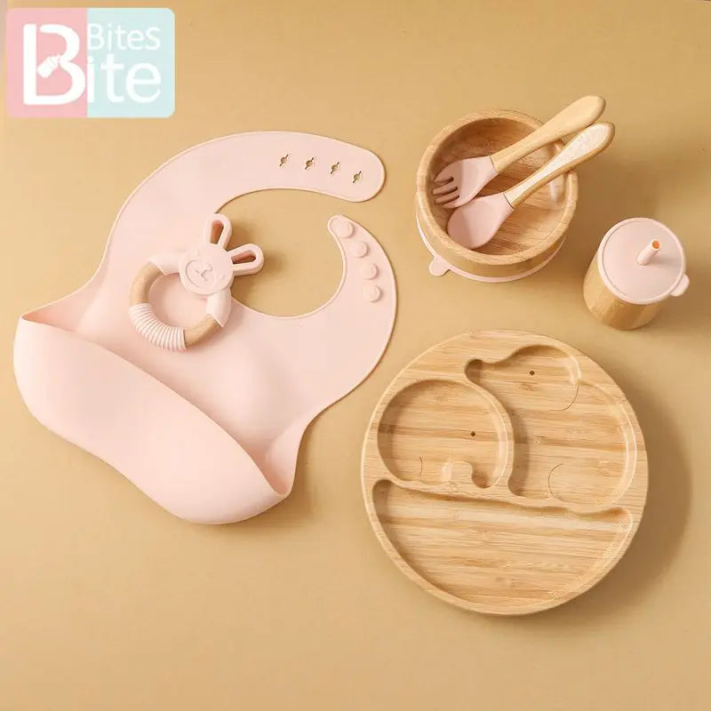 Axya Bamboo Toddler Feeding Set including Bib, Cup, Bowl, Spoon & Teething Toy