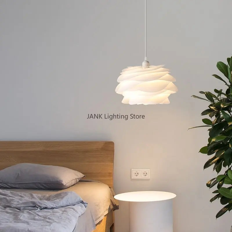 Axyaa White Rose Pendant Lamp: Acrylic Petal Chandelier for Romantic Decor